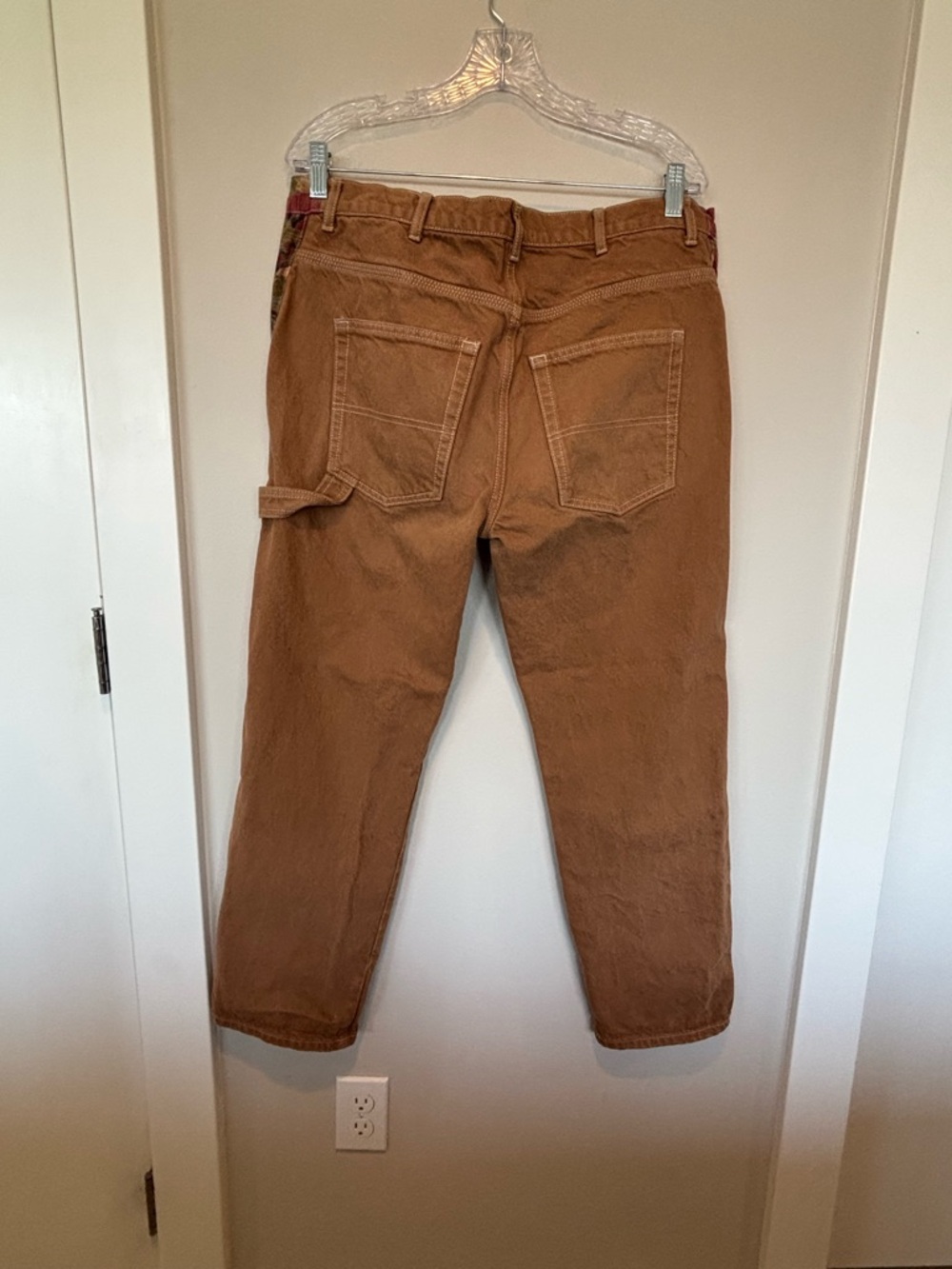 Reformation Tan Cargo Pants with Red Side Panels 107 - Picture 2 of 7